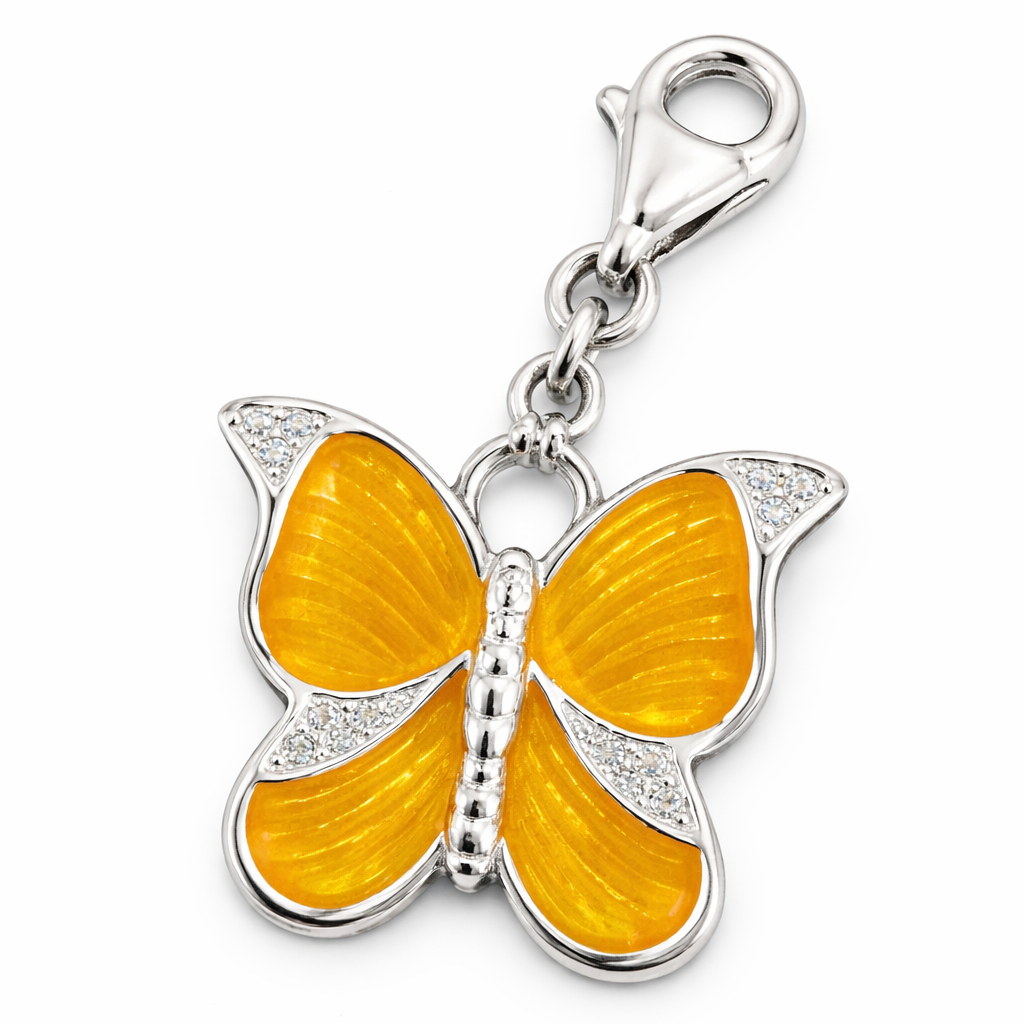 1.4 Inch Butterfly Charm with Clasp – Sterling Silver Yellow