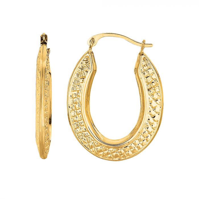 10K Gold Diamond Cut Hoop Earring
