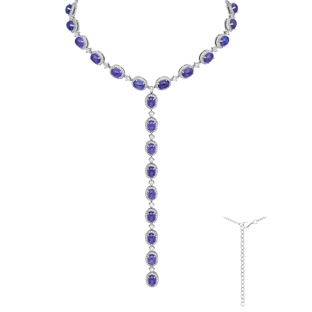 Tanzanite Silver Lariat Necklace