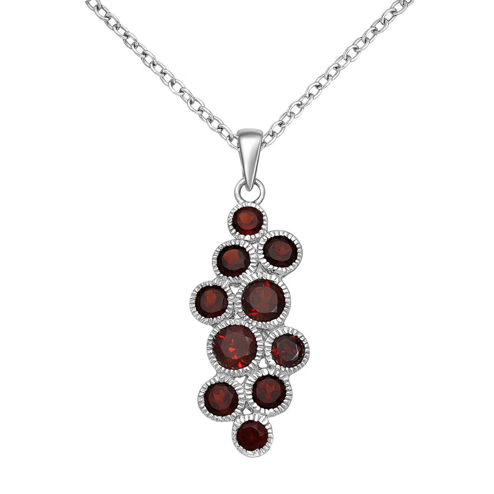 Garnet Cluster Silver Necklace