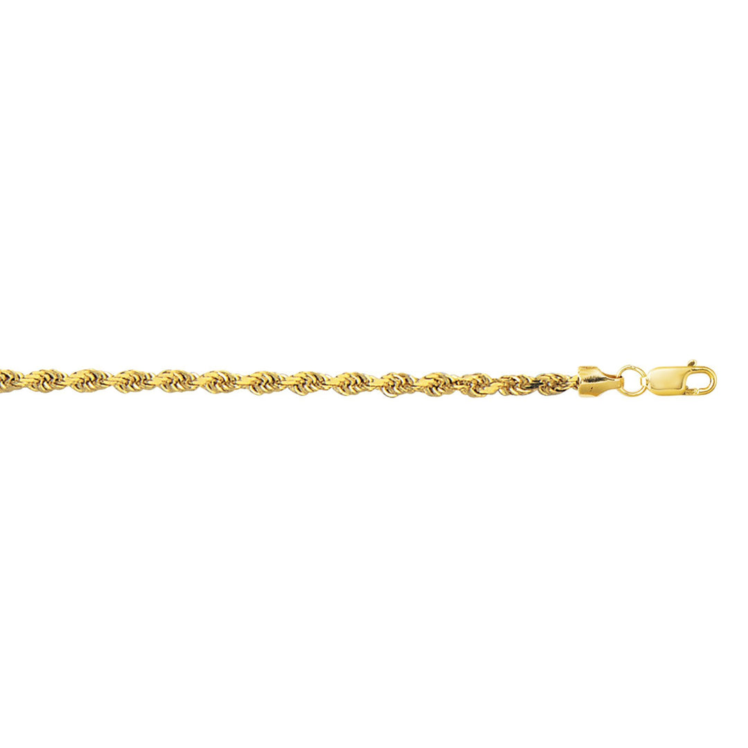 10K Gold Diamond Cut Rope Bracelet 3.2mm