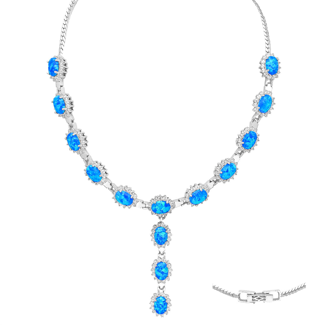 Created Opal Lariat Silver Necklace