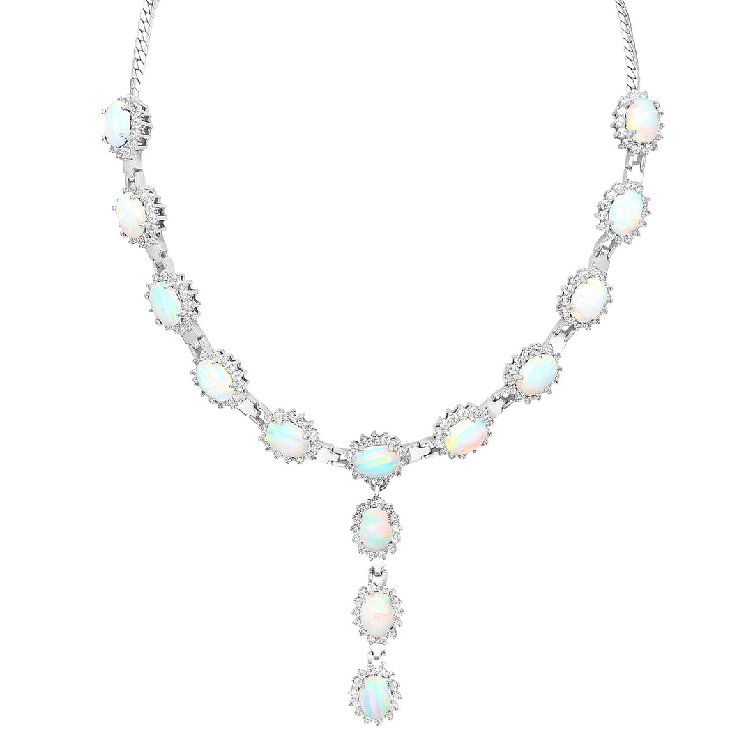 Created Opal & Diamond Simulant Lariat Necklace