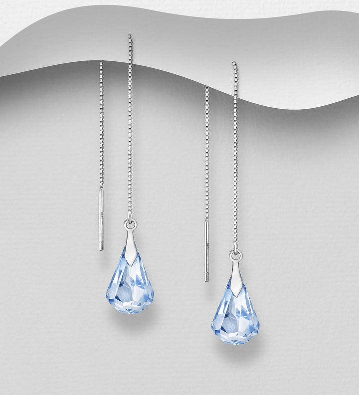 Blue Austrian Crystal Threader Earrings