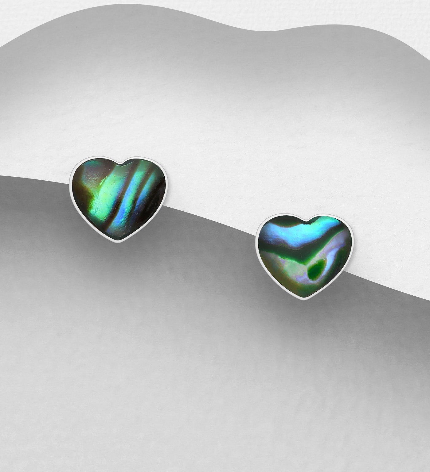 Freshwater Abalone Silver Heart Earrings