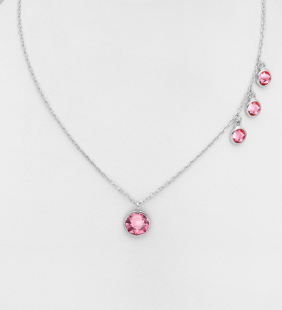 Pink Austrian Crystal Silver Necklace