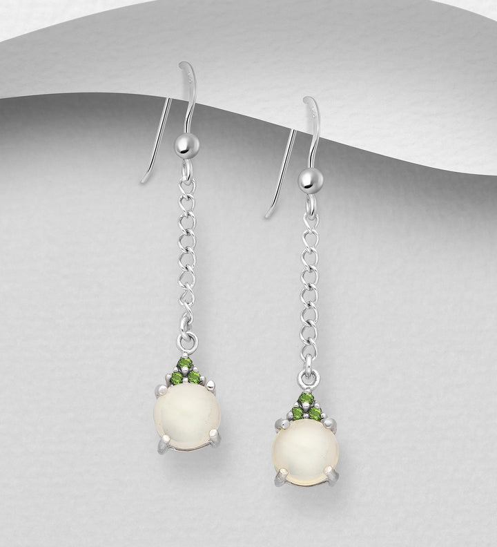 Opal & Chrome Diopside Silver Earrings