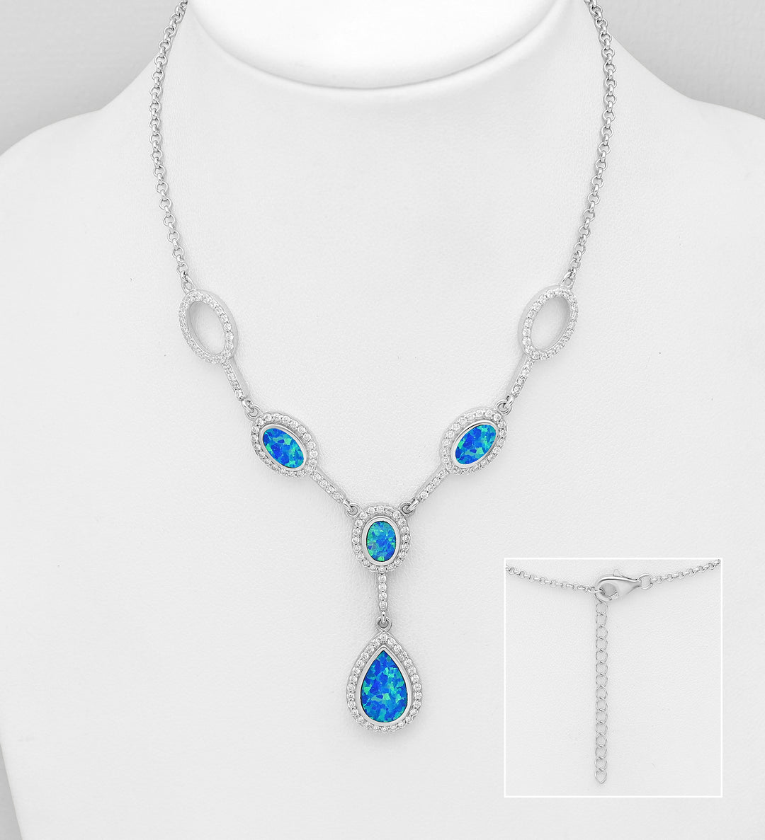 Created Opal Lariat Silver Necklace