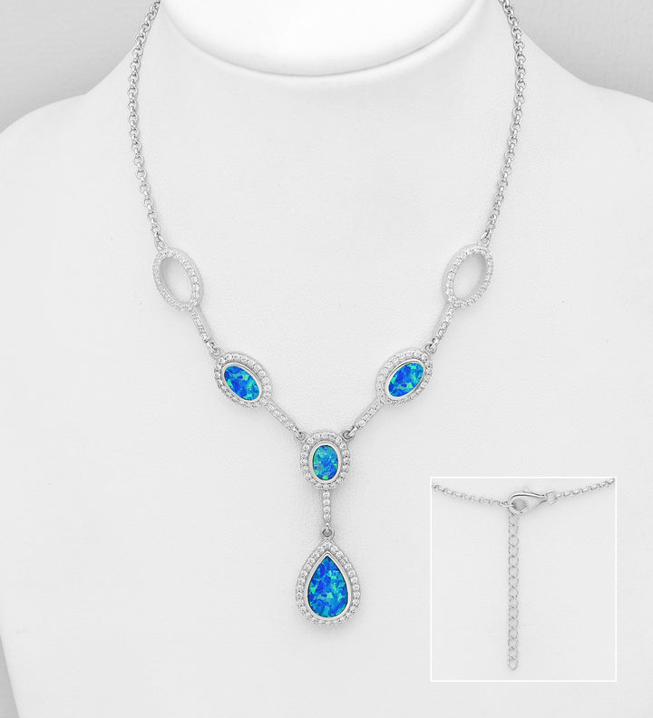 Created Opal Lariat Silver Necklace