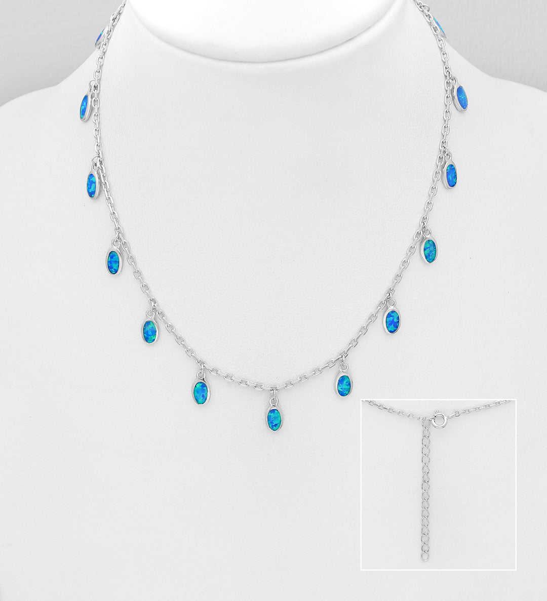 Created Blue Opal Silver Necklace