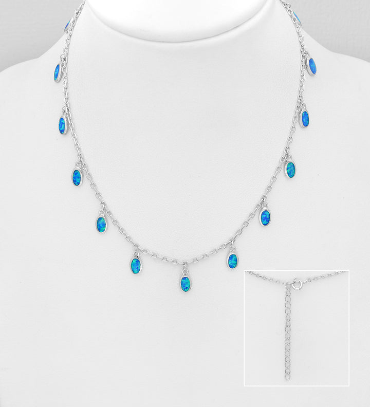 Created Blue Opal Silver Necklace