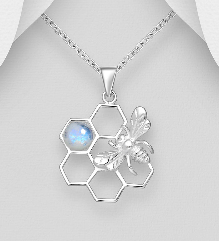 Rainbow Moonstone Bee Honeycomb Necklace