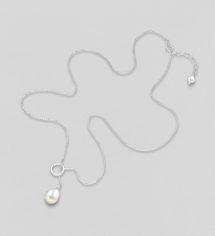 Freshwater Pearl Silver Lariat Necklace