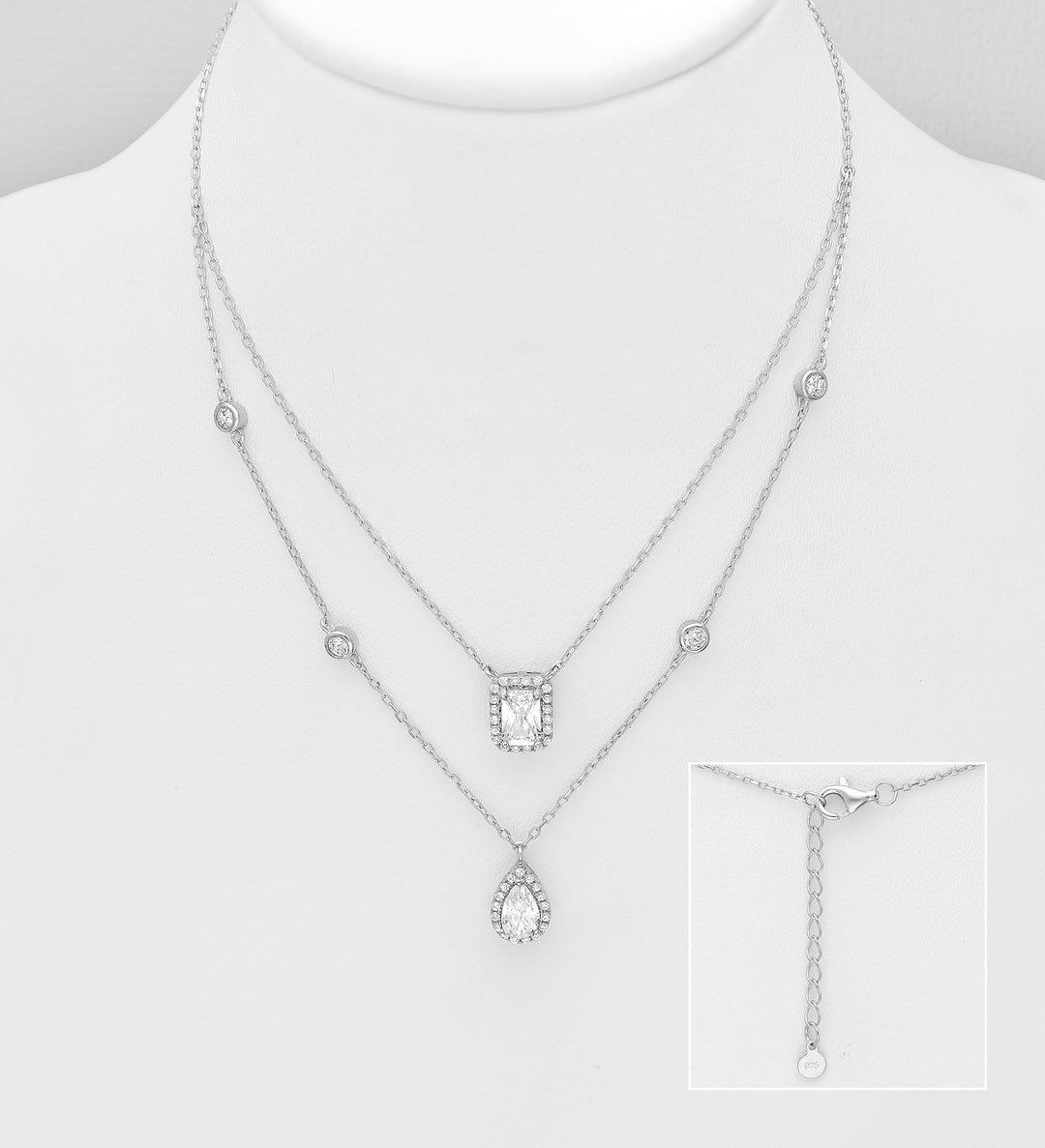 Simulated Diamond Silver Layer Necklace
