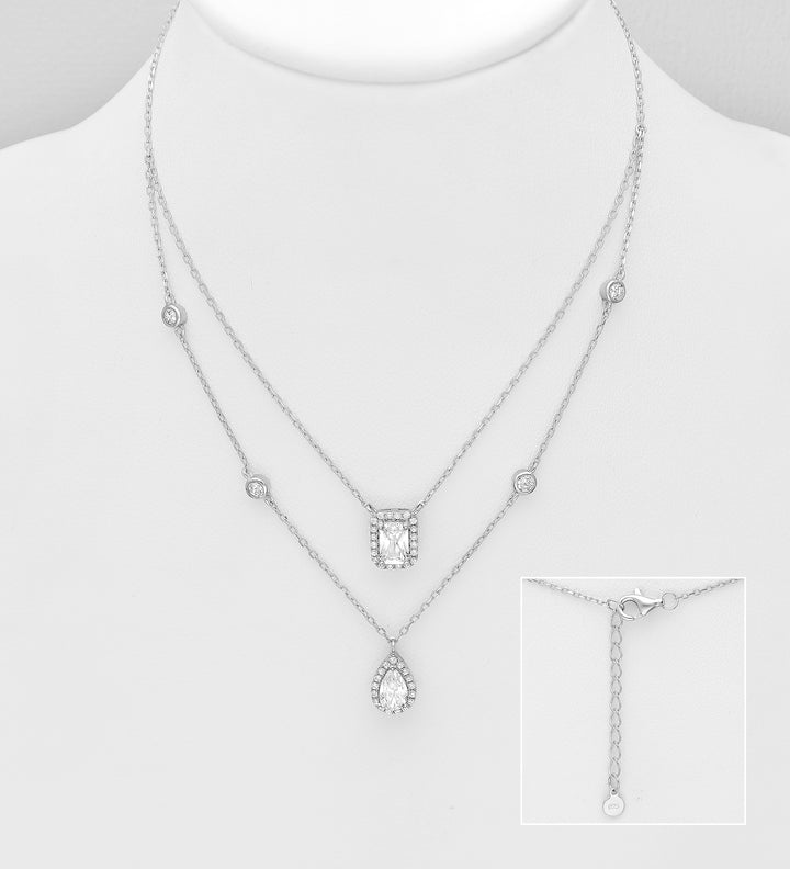 Simulated Diamond Silver Layer Necklace
