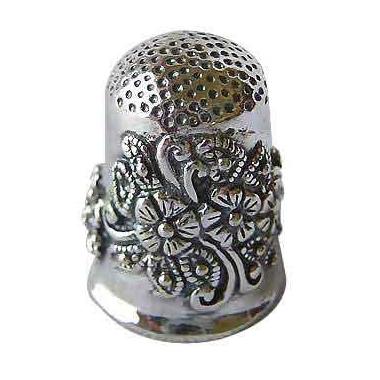 Sterling Silver Floral Thimble With Onyx