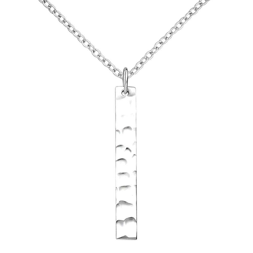 Hand Hammered Boutique Style Silver Bar Pendant Necklace