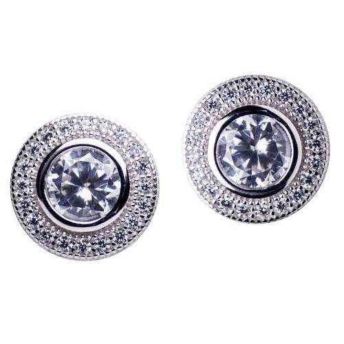 Sterling Silver Halo Cubic Zirconia Stud Earrings