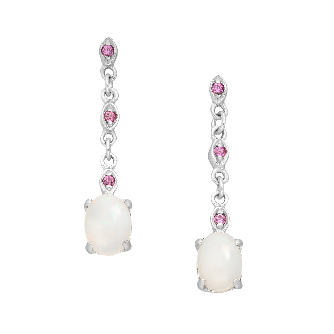 Opal & Rhodolite Sterling Silver Chain Dangle Earrings