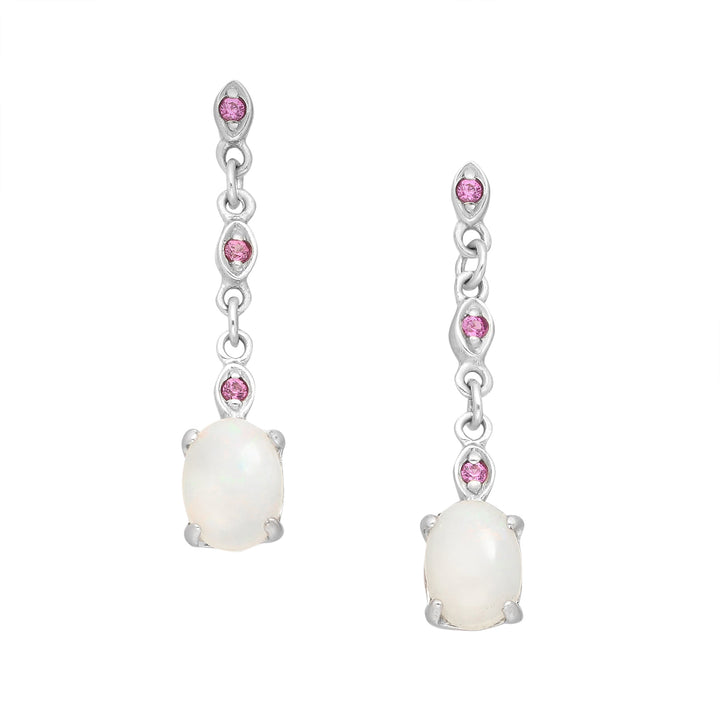 Opal & Rhodolite Sterling Silver Chain Dangle Earrings