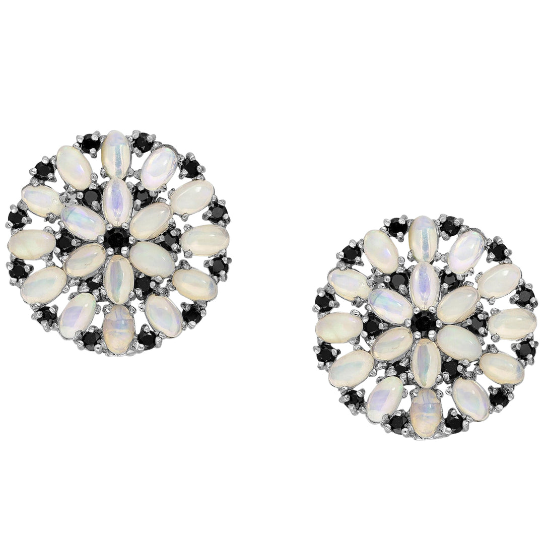 Opal & Black Spinel Silver Earrings