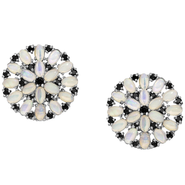 Opal & Black Spinel Silver Earrings