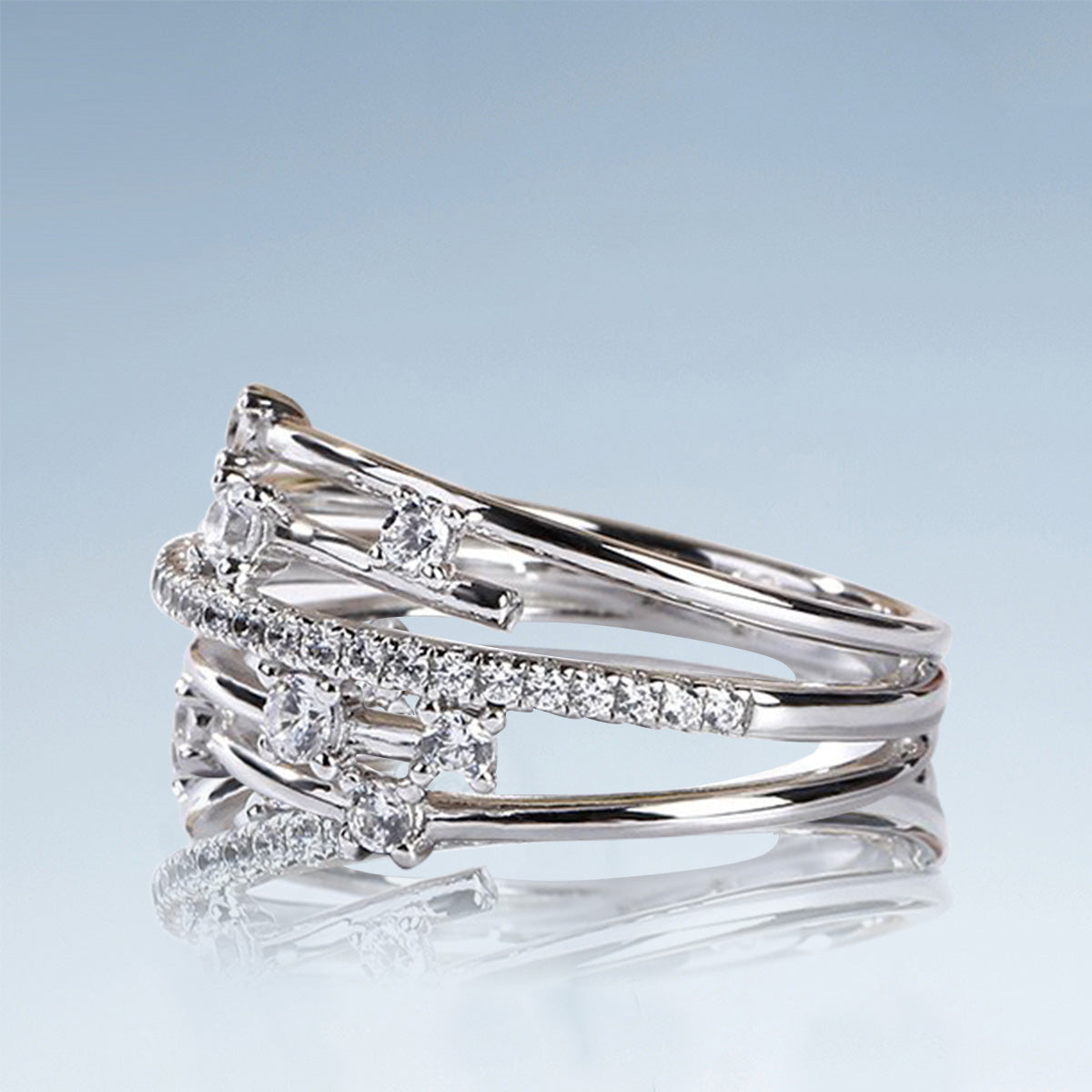Moissanite Faux Stacked Silver Ring