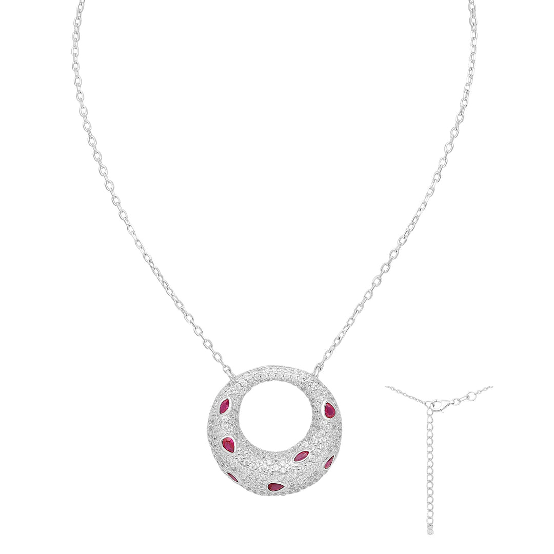 Ruby & Simulated Diamonds Silver Necklace