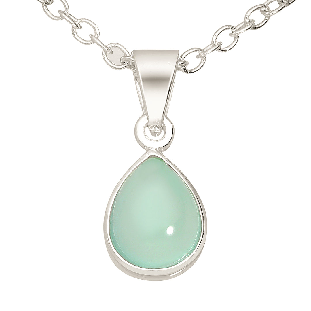 Aqua Chalcedony Silver Pendant Necklace
