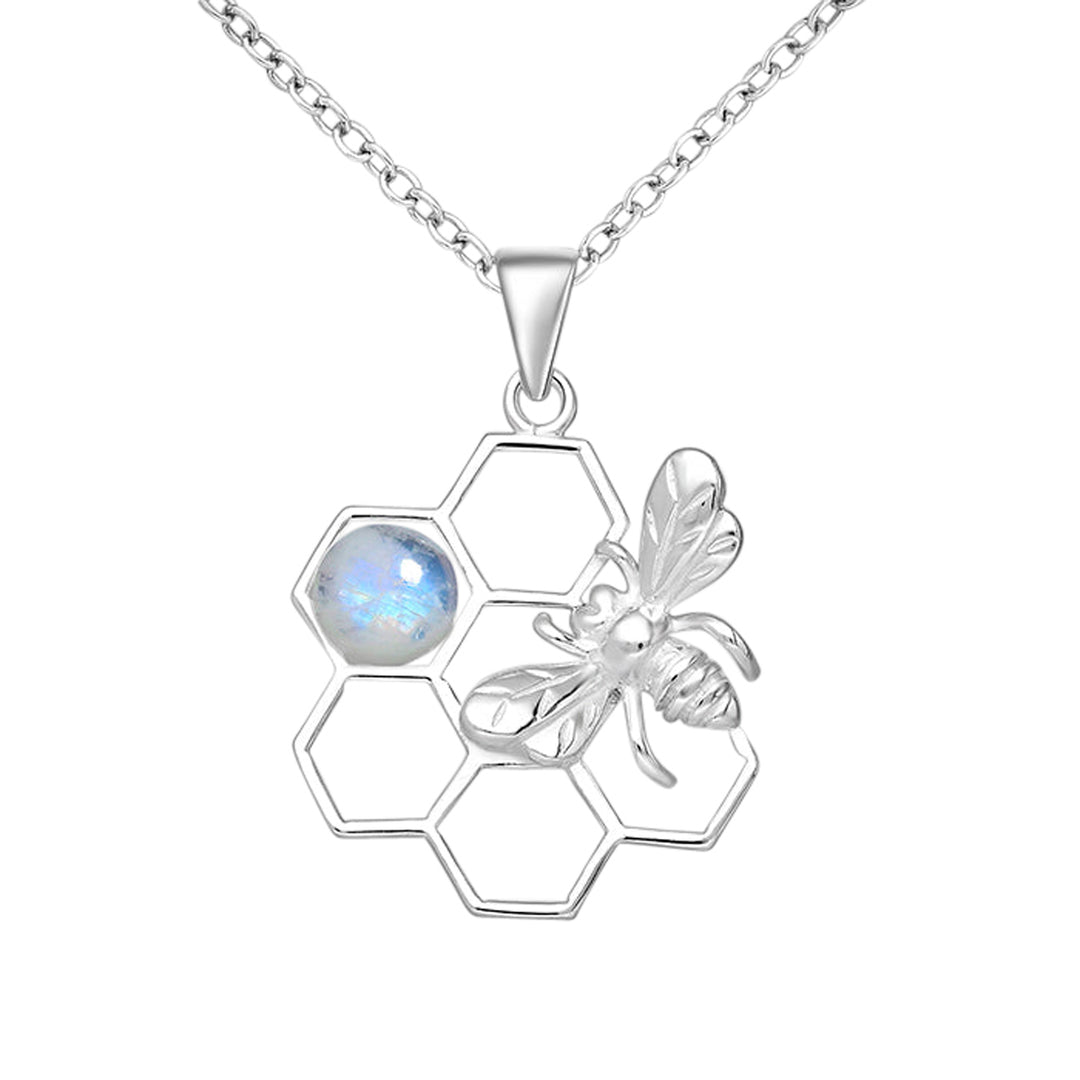 Rainbow Moonstone Bee Honeycomb Necklace