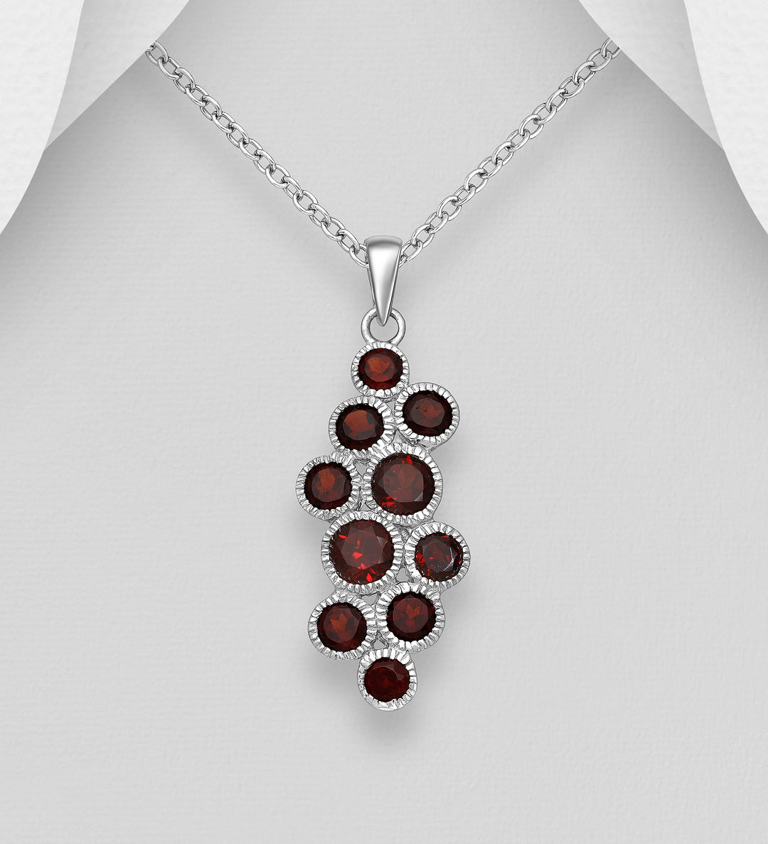 Garnet Cluster Silver Necklace