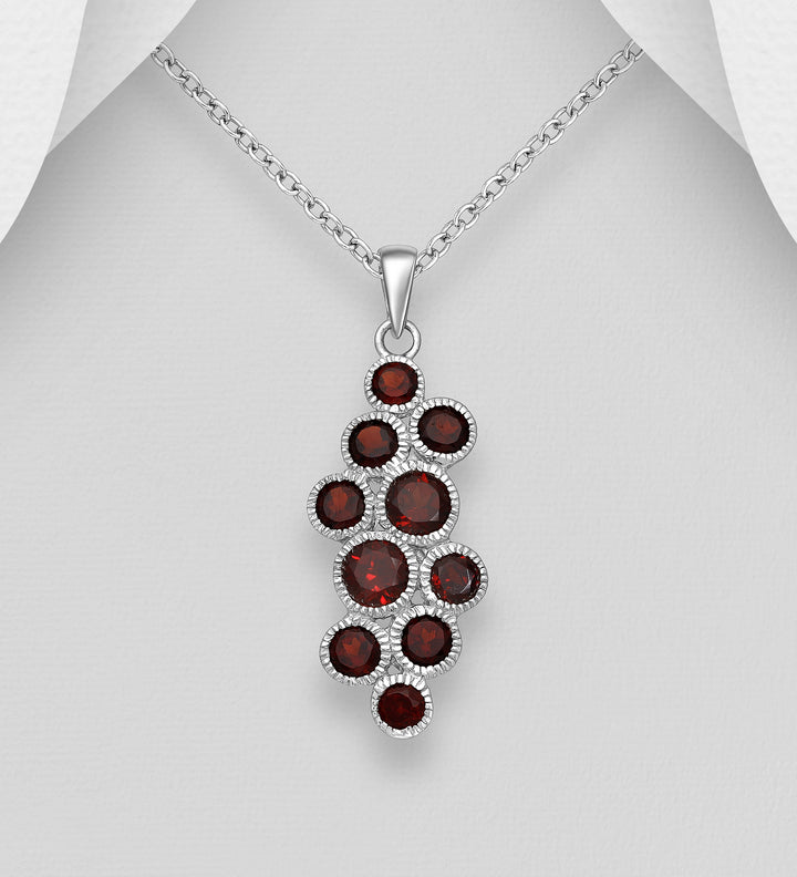 Garnet Cluster Silver Necklace