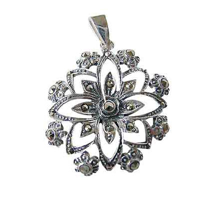 Silver Marcasite Floral Pendant