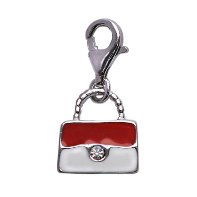 Sterling Silver Handbag Charm in White and Red Enamel - SilverAndGold.com Silver And Gold