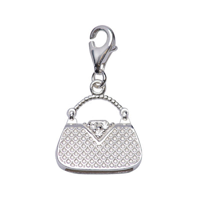 Sterling Silver Tote Handbag Charm with Crystal Gemstone Detail - SilverAndGold.com Silver And Gold