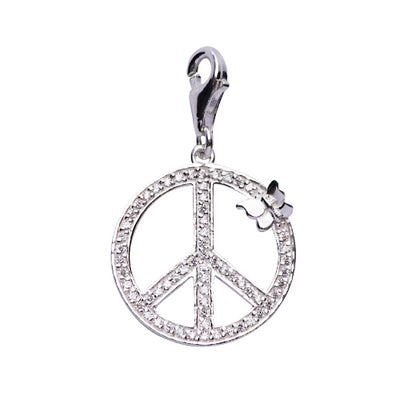 Sterling Silver and Crystal Gemstone Peace Sign Charm with Butterfly Detail - SilverAndGold.com Silver And Gold