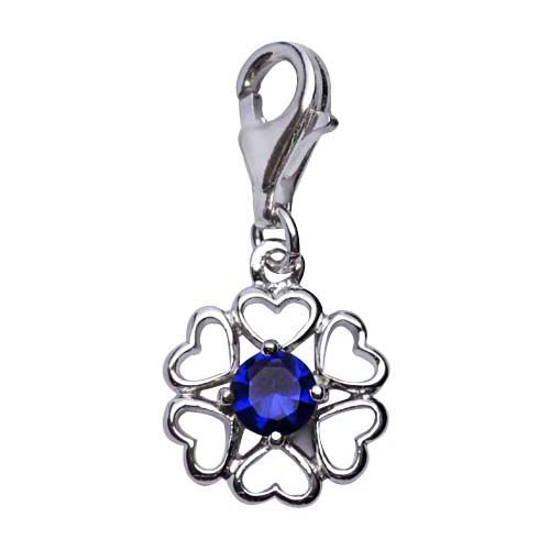 Sterling Silver Flower Design Charm with Blue Crystal Gemstone - SilverAndGold.com Silver And Gold