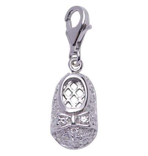 Sterling Silver and Crystal Gemstone Baby Shoe Charm - SilverAndGold.com Silver And Gold