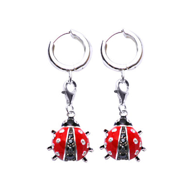 Red Ladybug Sterling Silver Charm Earrings | SilverAndGold