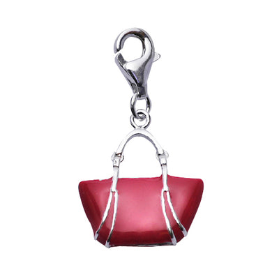 Sterling Tote Bag Charm in Bright Pink Enamel - SilverAndGold.com Silver And Gold