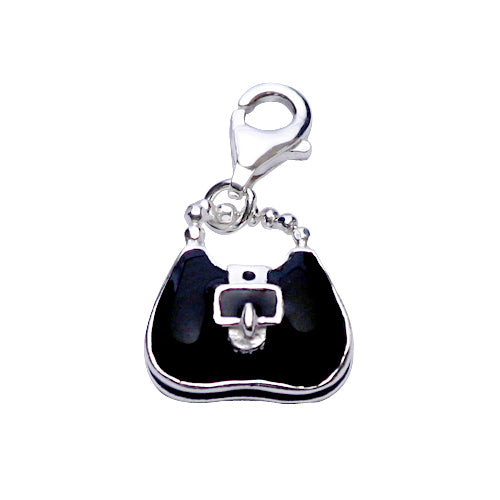 Chic Satchel Handbag Purse Charm in Sterling and Black Enamel - SilverAndGold.com Silver And Gold