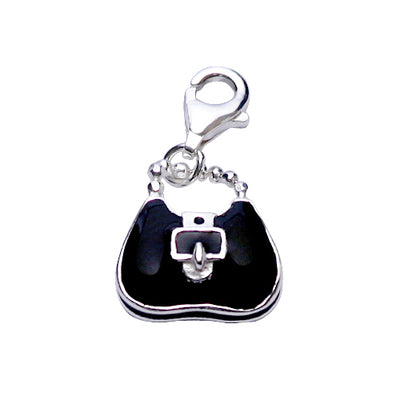 Chic Satchel Handbag Purse Charm in Sterling and Black Enamel - SilverAndGold.com Silver And Gold