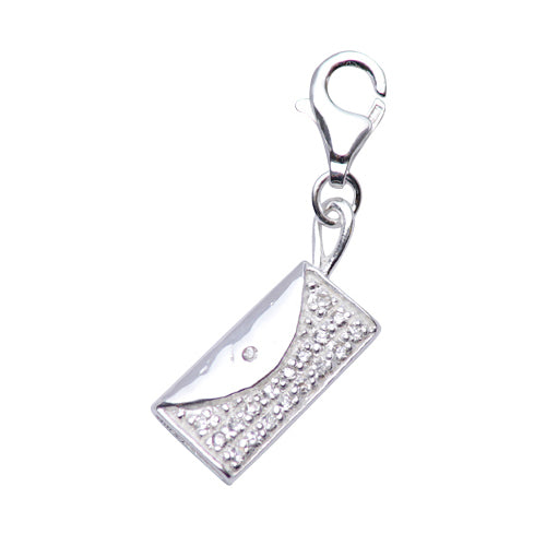 Sterling Silver Clutch Handbag Charm with Crystal Gemstone Detail - SilverAndGold.com Silver And Gold