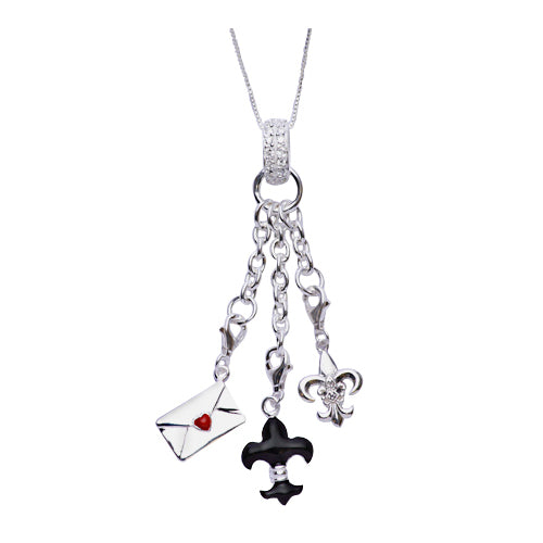 Sterling Silver Dangle Charm Necklace: Love Letter and Fleur de Lis - SilverAndGold.com Silver And Gold