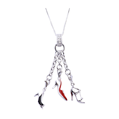 Sterling Silver Dangle Charm Necklace: High Heel Shoe Trio - SilverAndGold.com Silver And Gold