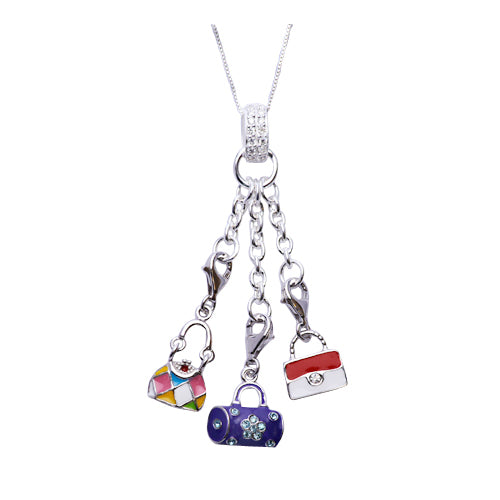 Sterling Silver Dangle Charm Necklace: Designer-Inspired Handbag Trio - SilverAndGold.com Silver And Gold