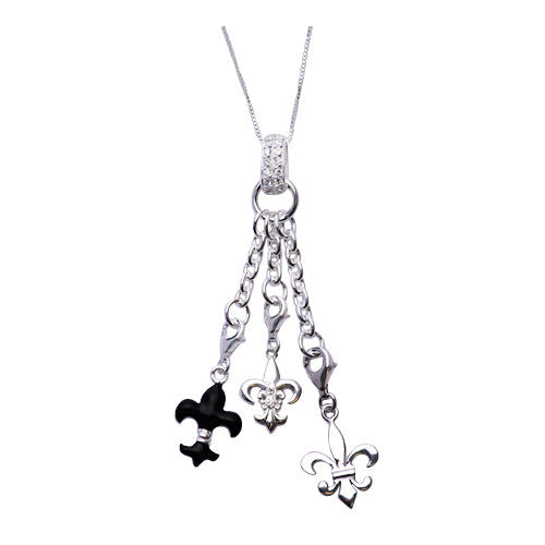 Sterling Silver Dangle Charm Necklace: Silver and Enamel Fleur de Lis - SilverAndGold.com Silver And Gold