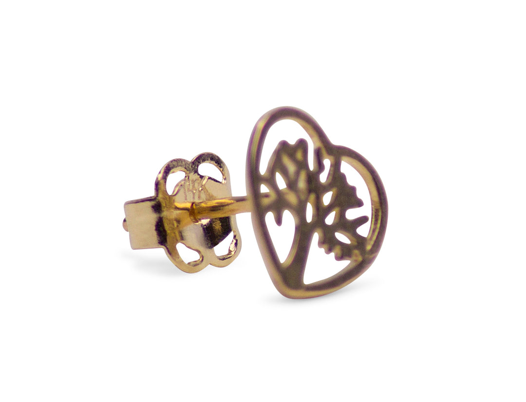 14K Yellow Gold Heart Tree of Life Stud Earrings | SilverAndGold