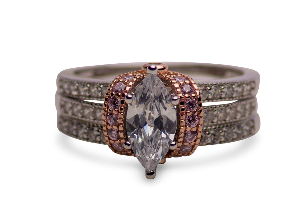 14K Rose Gold Over Silver Cubic Zirconia Wedding Set | SilverAndGold