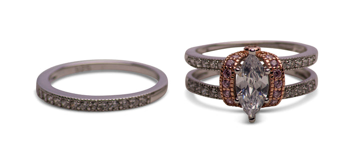 14K Rose Gold Over Silver Cubic Zirconia Wedding Set | SilverAndGold
